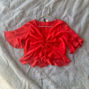 H&M cropped red blouse